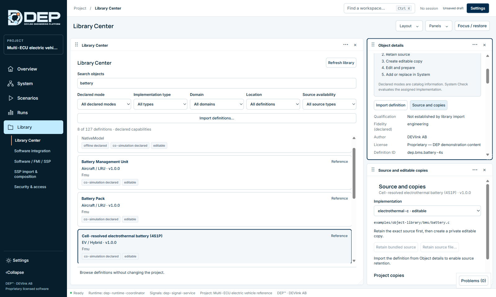 Source and editable copies: implementation, source path, retain buttons and project copies.