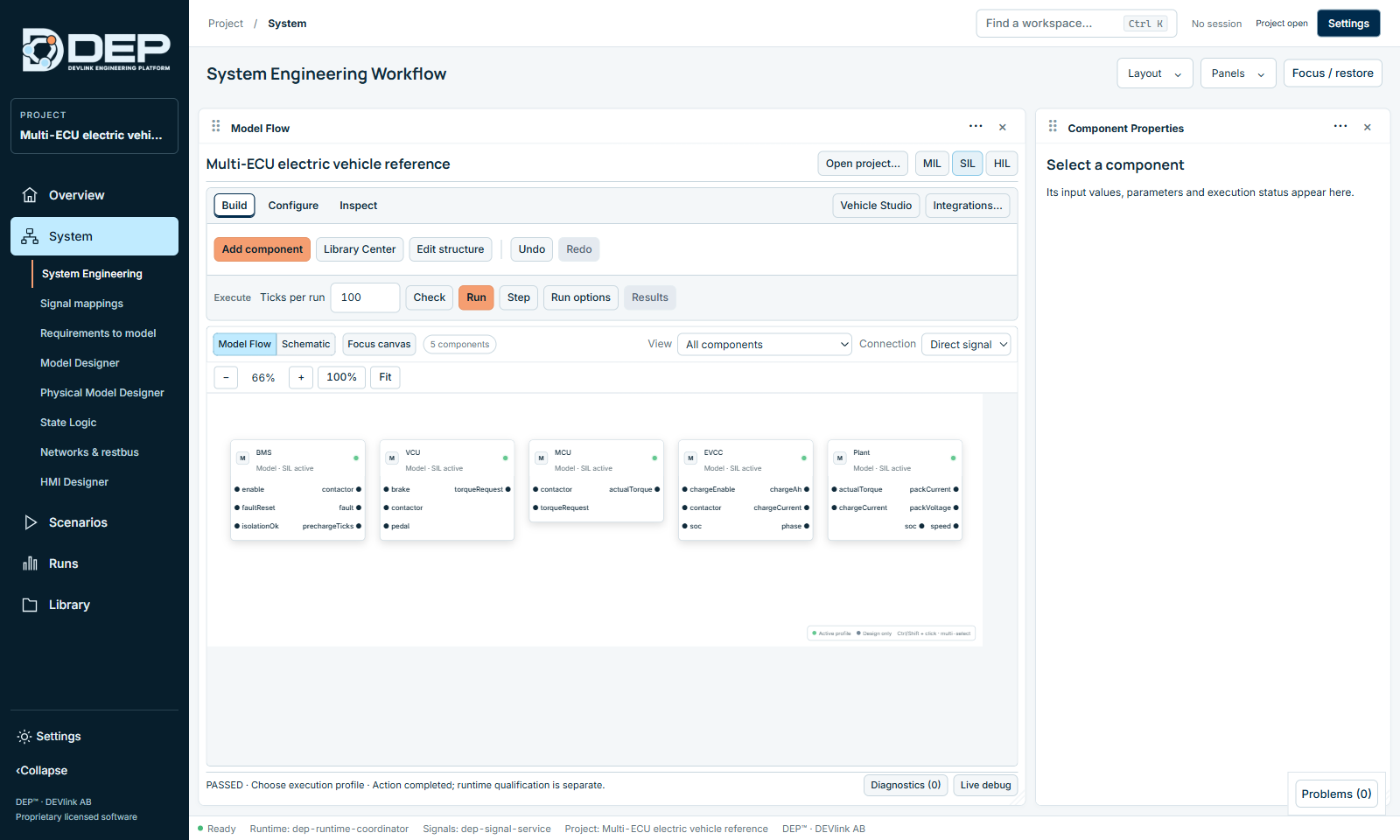 The same System with SIL selected: each component now uses its compiled SIL implementation.