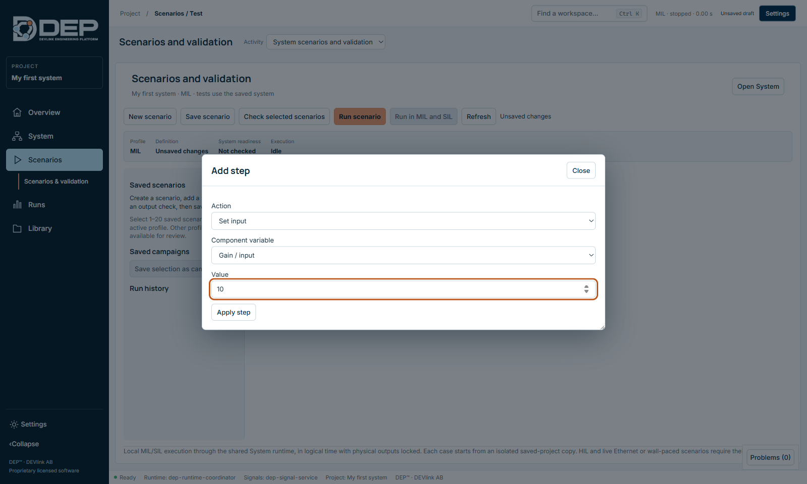 Add step → Set input.
